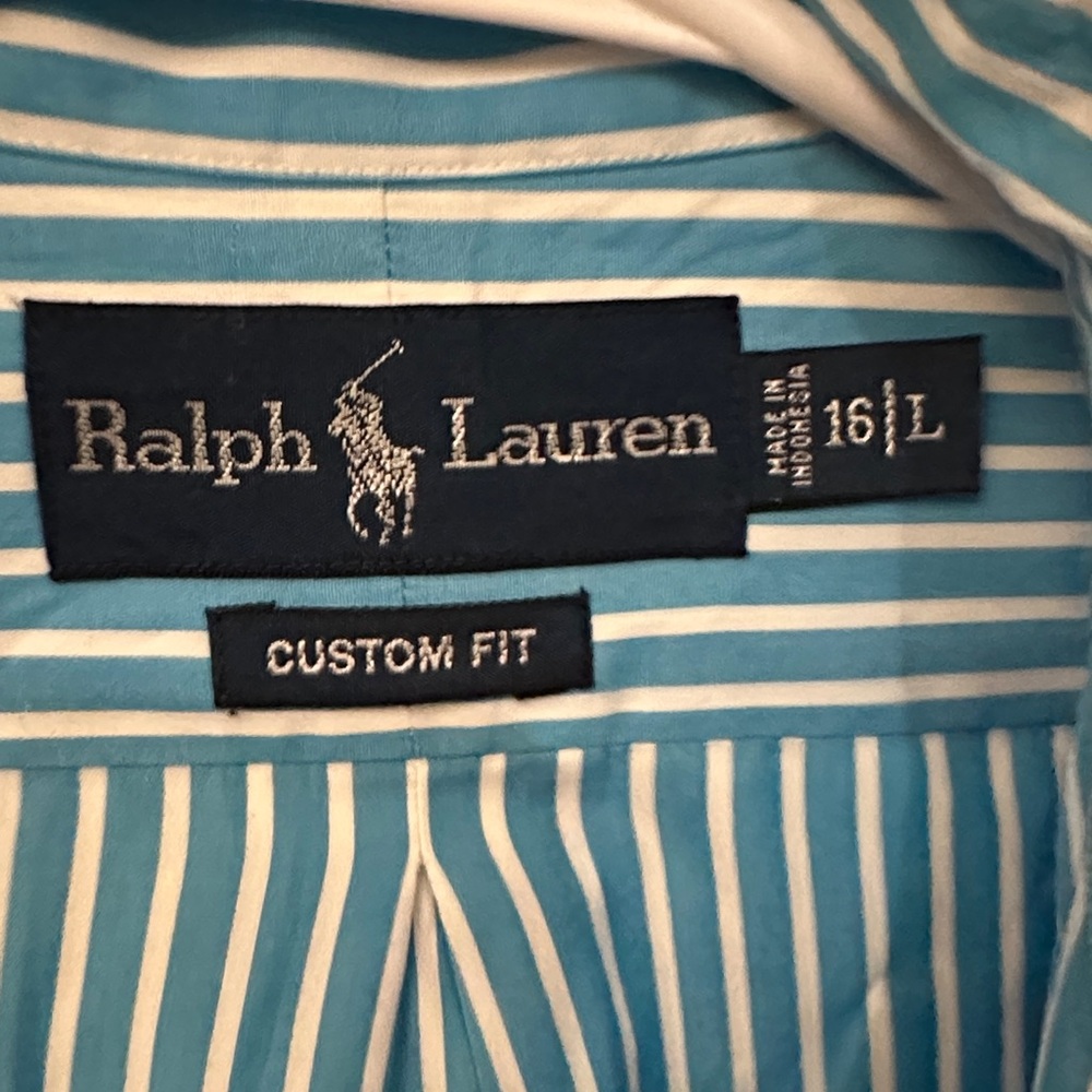 Ralph Lauren Blue and White Striped Cotton Dress Shirt - Picture 2 of 4